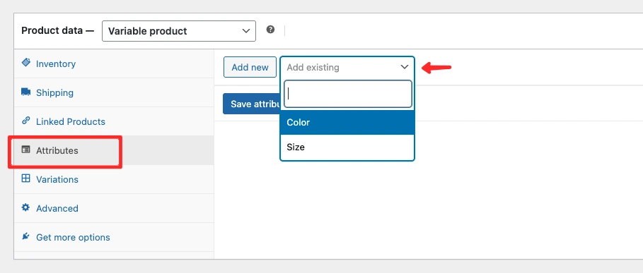 WooCommerce product attributes settings for variations
