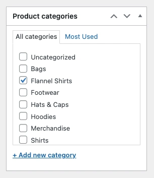 WooCommerce product categories selection