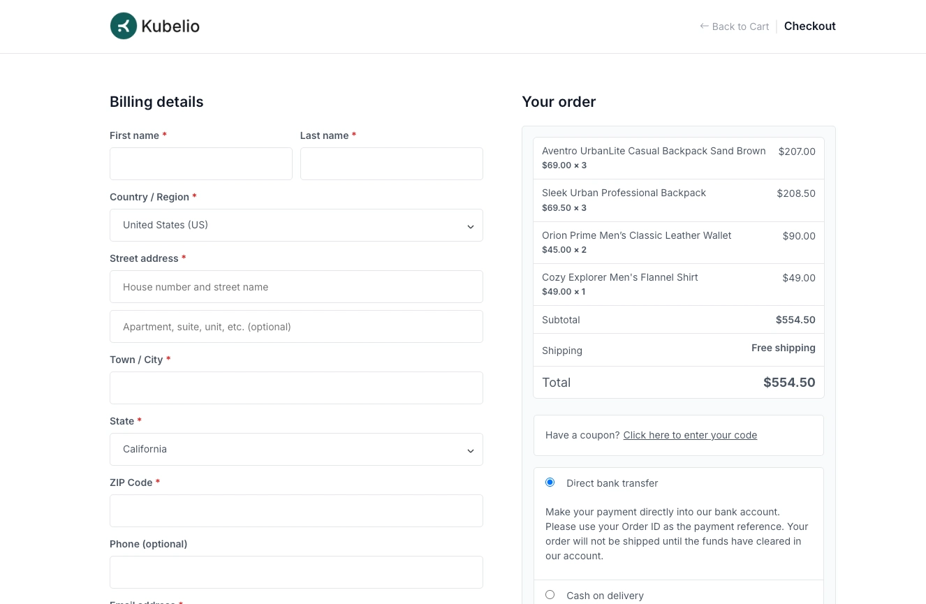 Clean and simple WooCommerce checkout layout