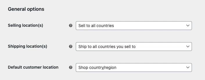 WooCommerce General Options settings page in WordPress dashboard