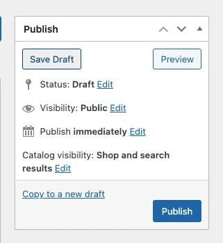 WooCommerce product editor — Publish button to make a digital product live on the store