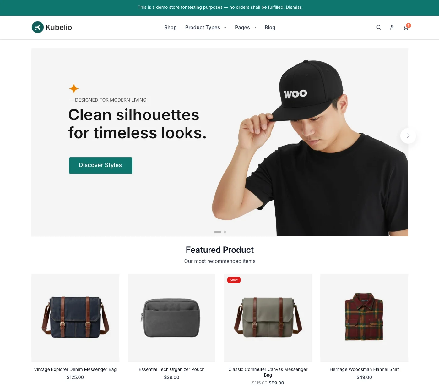 Kubelio demo — clean, minimal WooCommerce storefront built with the WordPress Block Editor