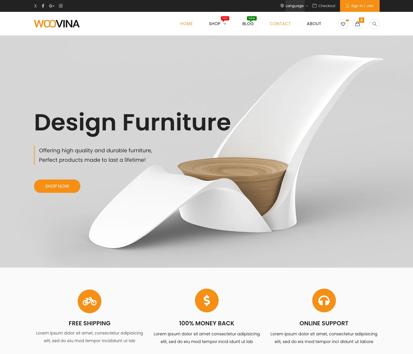 Woovina demo — deep WooCommerce customization paired with 30+ free Elementor store templates